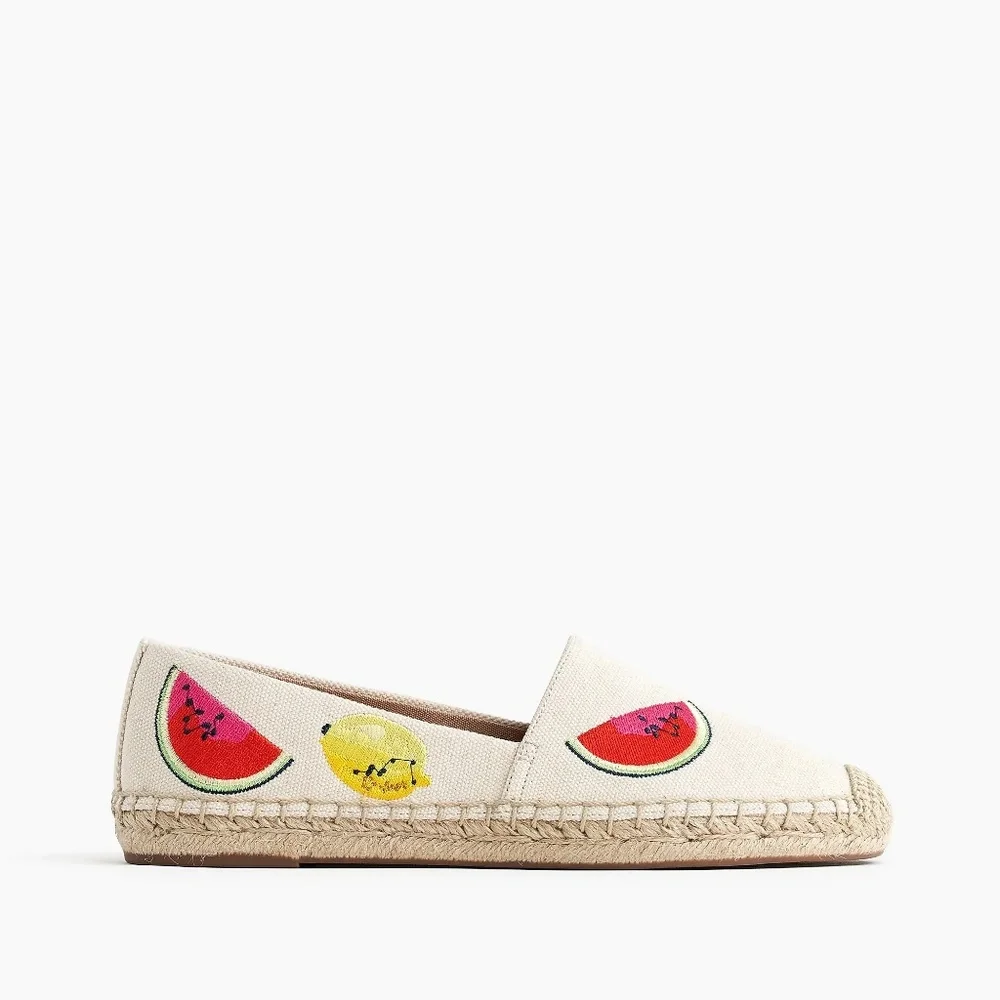 NWT J. Crew Canvas Embroidered Fruit‎ Espadrilles